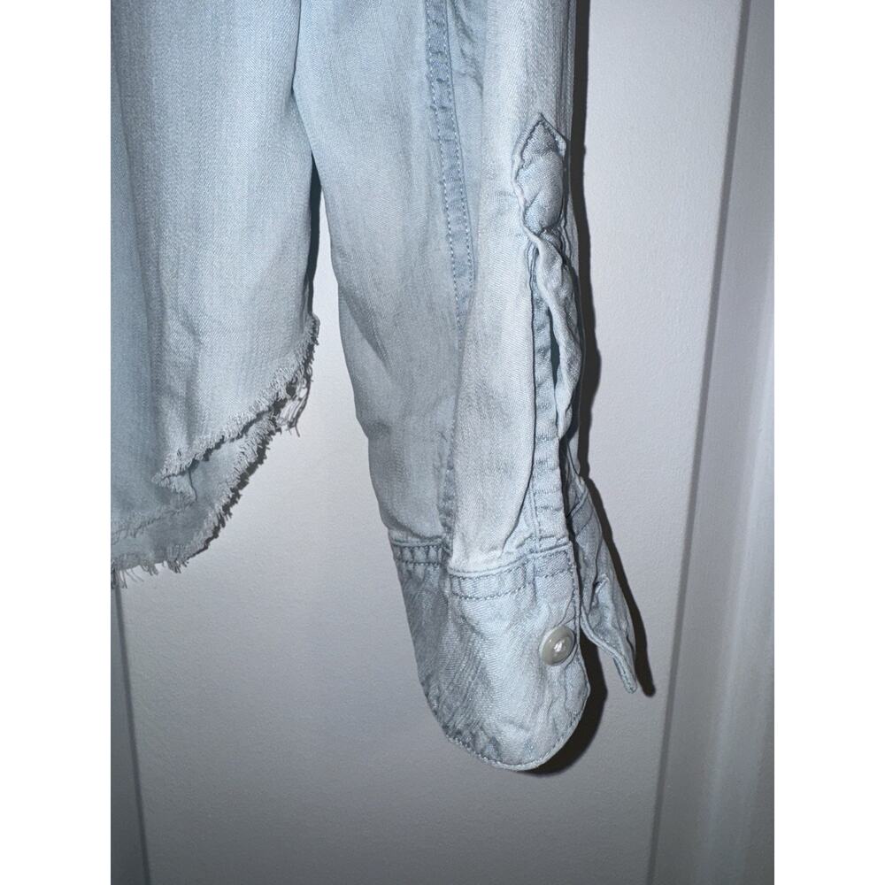 Rails Ingrid Raw Light Vintage Shirt Blue Raw Hem Long Sleeve Button Down Sz S - Picture 9 of 12